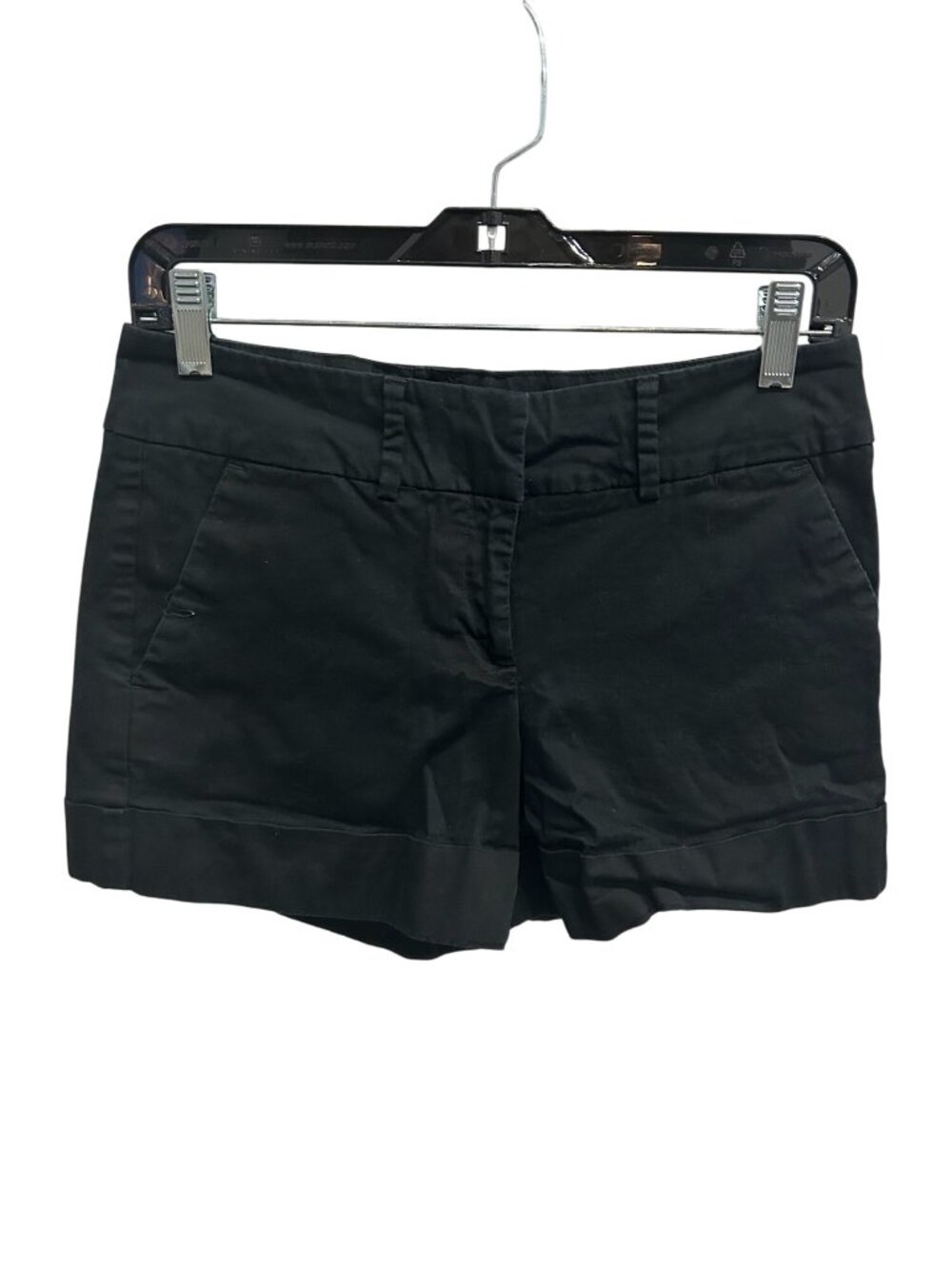 New York & Company Flat Front Shorts Black Sz 4 Cuffed Hem Cotton Blend Summer